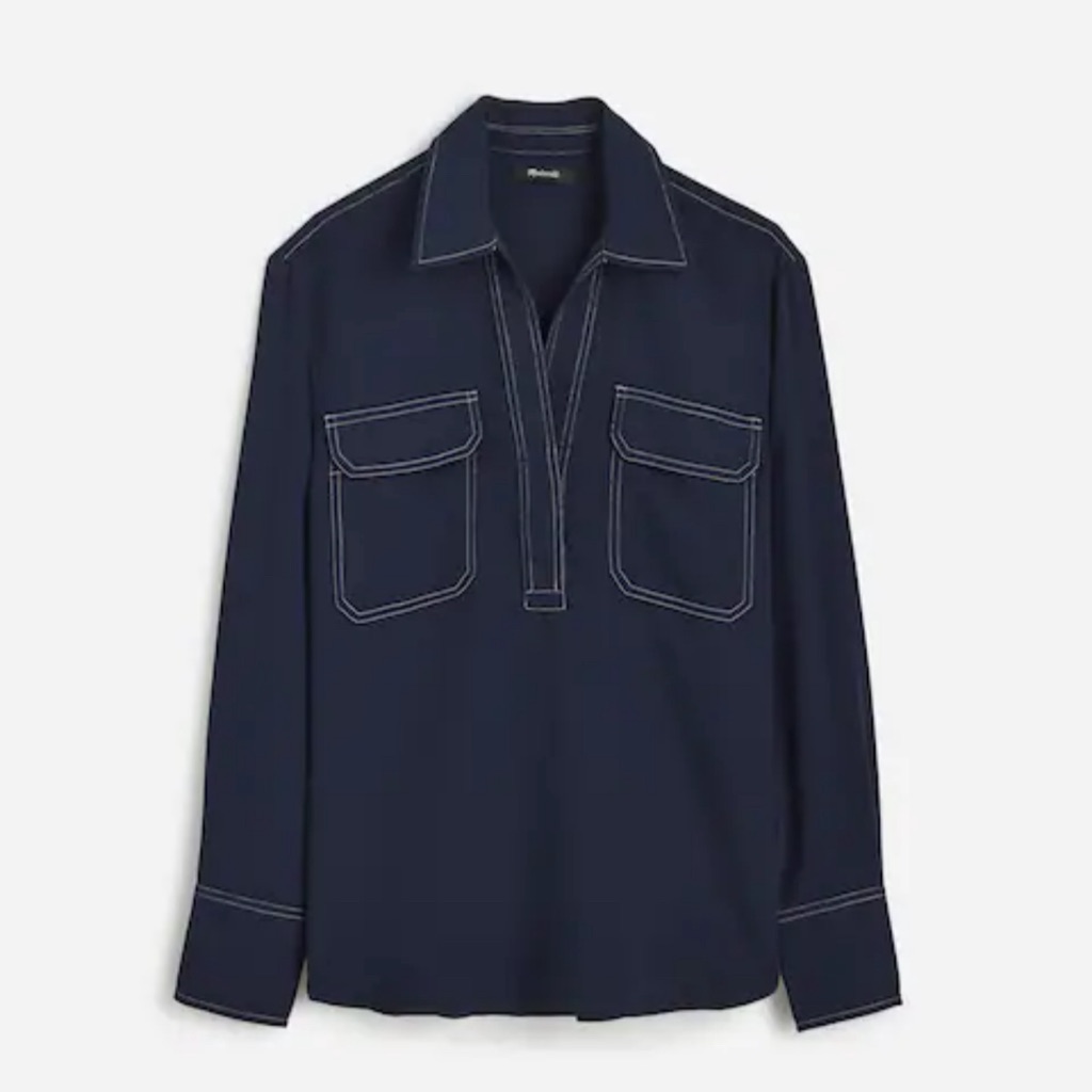 Madewell Blue Contrast-Stitch Popover Shirt